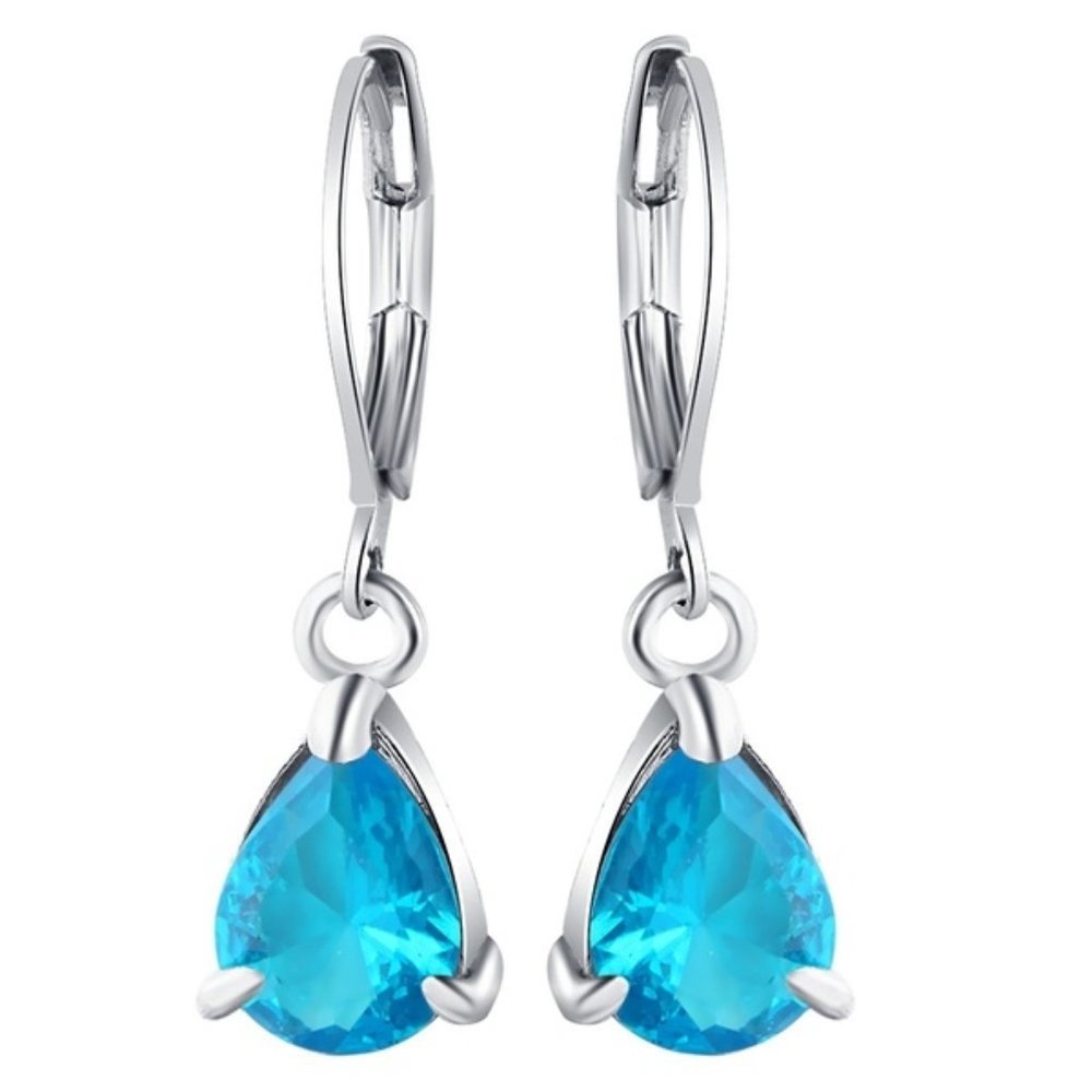 925 Sterling Silver Crystal Hoop Earring (Sky Blue